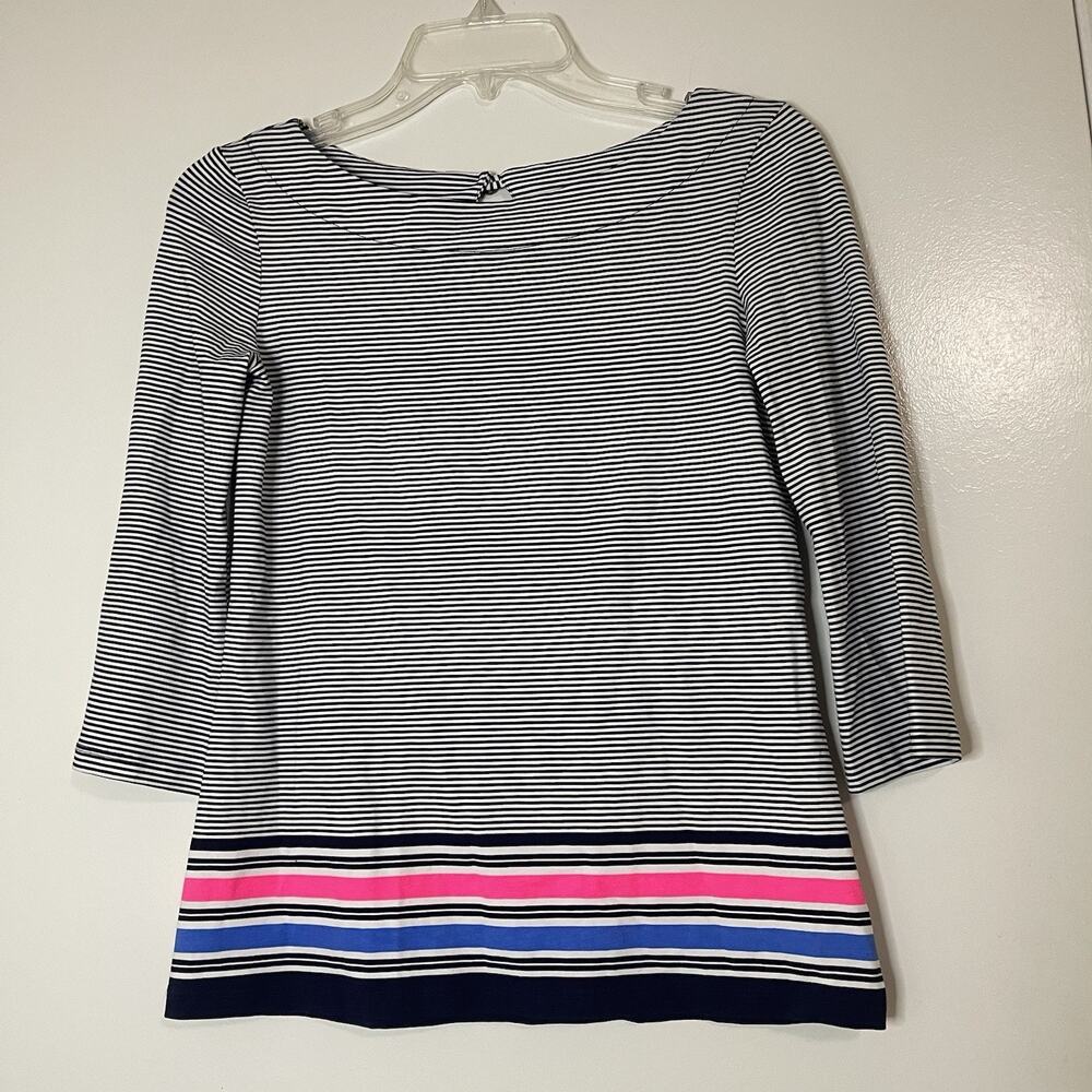 Lilly Pulitzer black striped pink blue trim nautical top size xxs
